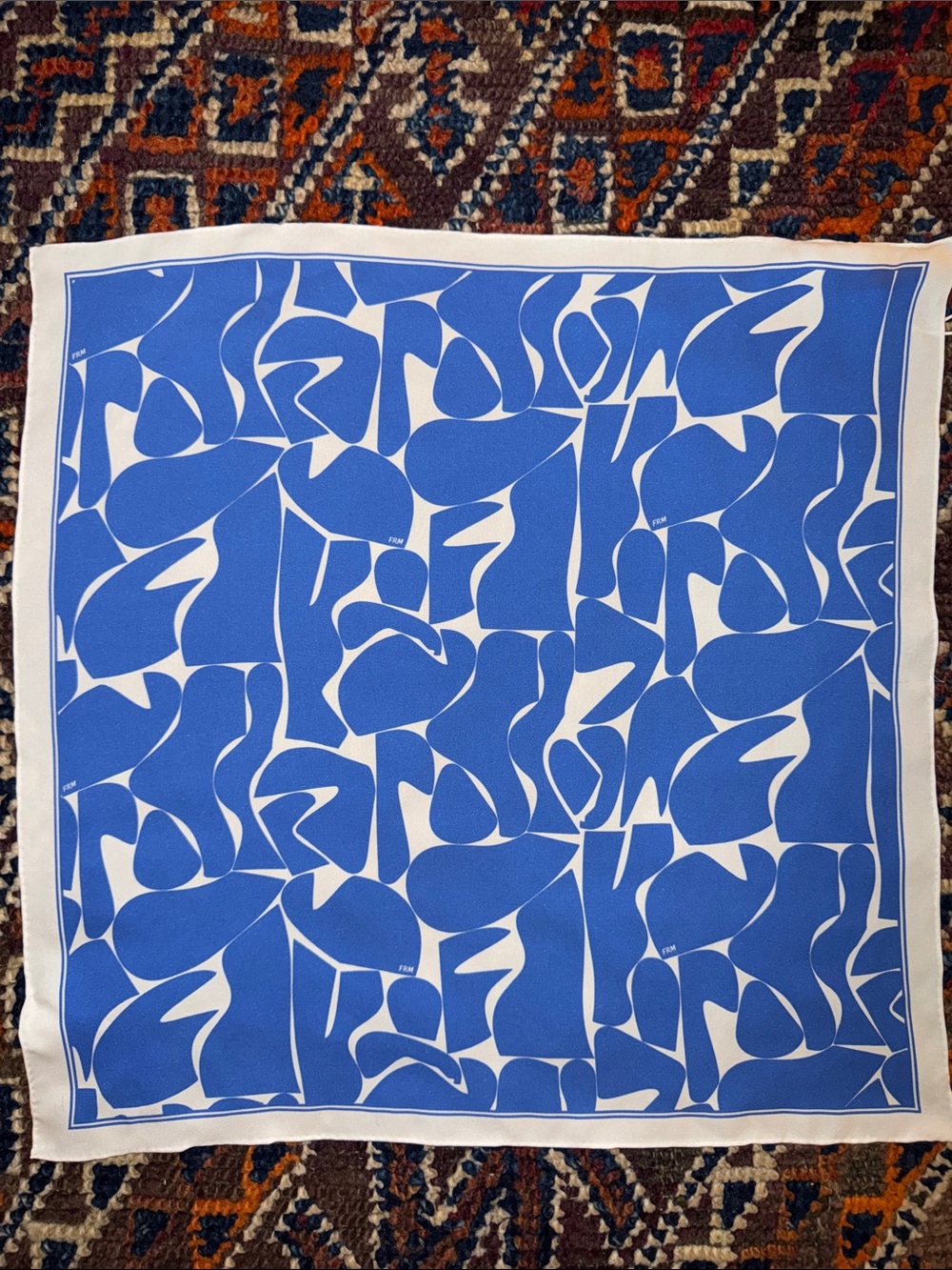 Frame Denim Blue White Abstract Silk Scarf